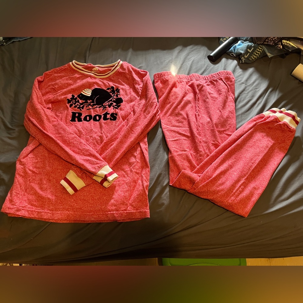 ROOTS KIDS 2PC PAJAMA SET HEATHERED RED